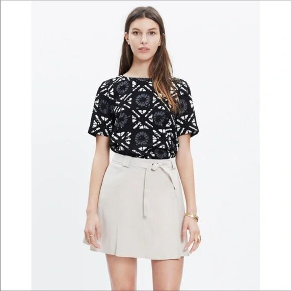 Madewell Industry Button-Back Short Sleeve Batik Grid Top Black & White Size XXS - Picture 11 of 11